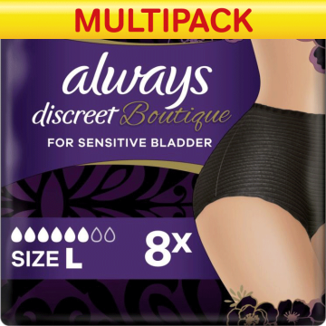 Always Discreet Boutique Pants Plus - Large - Black - Case Saver - 2 Packs of 8