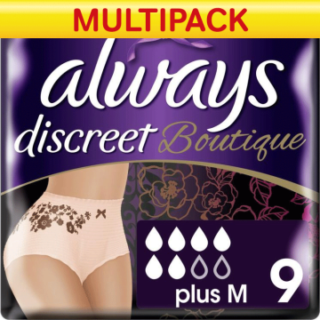 Always Discreet Boutique Pants Plus - Medium - Case Saver - 2 Packs of 9