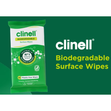 Clinell Universal Plastic-Free Disinfection Wipes - 100% Biodegredable - Pack 60