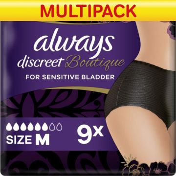 Always Discreet Boutique Pants Plus - Medium - Black - Case Saver - 2 Packs of 9