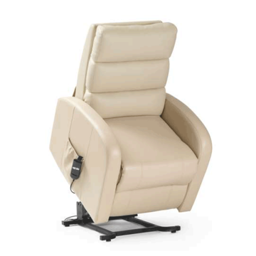 Single Motor Rise Recliner - Cream Leather - Lifted