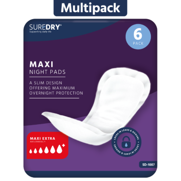 SureDry Ladies Incontinence Maxi Night Pads - Light - Pack 6 - Case 12