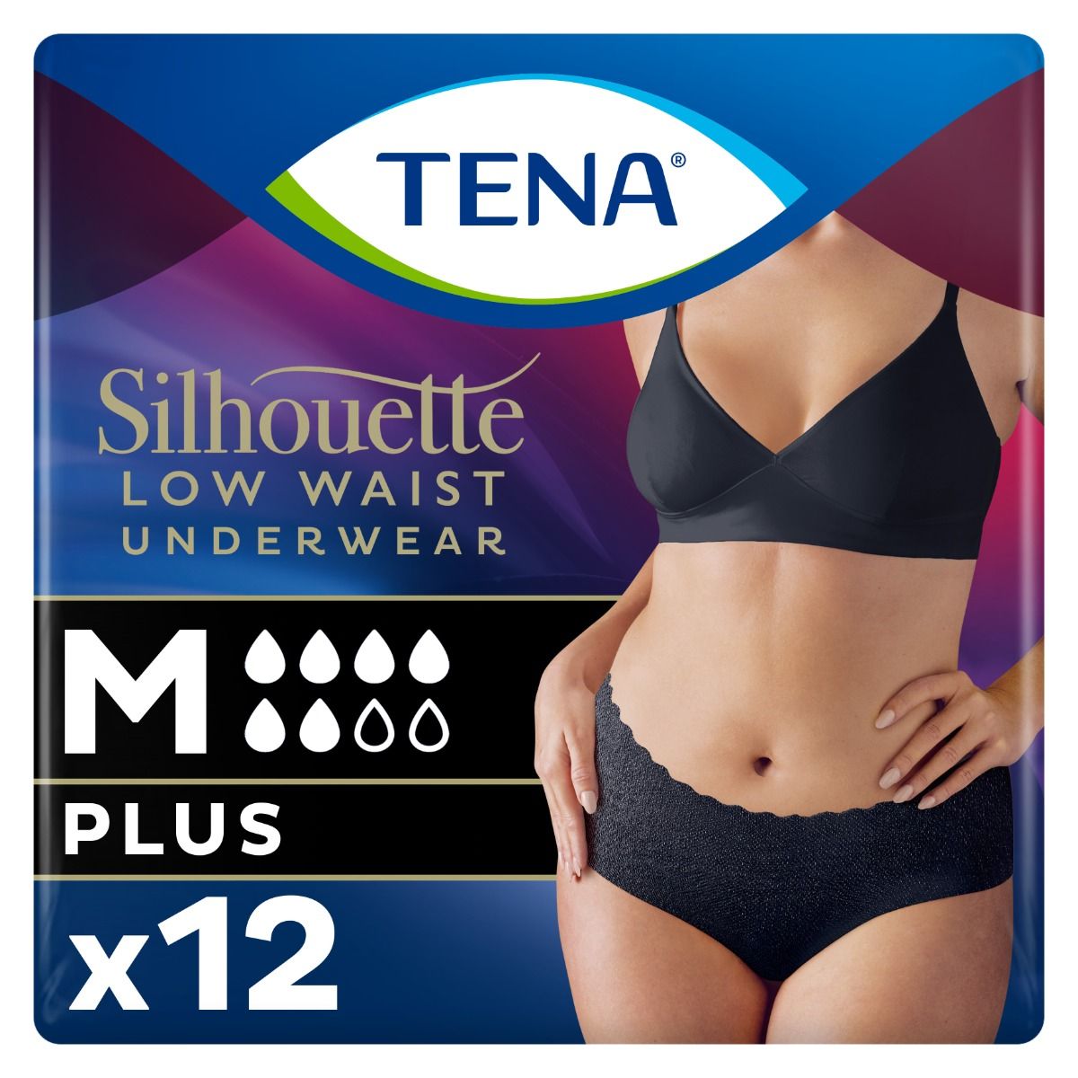 TENA\u0020Silhouette\u0020Normal\u0020Medium,\u0020Black\u0020\u0020\u0028Low\u0020Waist\u0029\u0020\u002D\u0020Pack\u0020of\u002012