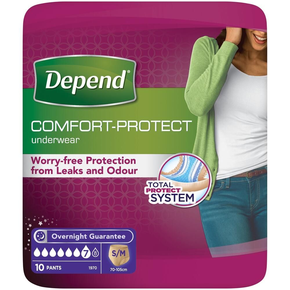 Depend\u0020Comfort\u0020Protect\u0020Underwear\u0020for\u0020Women\u0020\u002D\u0020Small\u002FMedium\u0020\u002D\u002010\u0020Pack