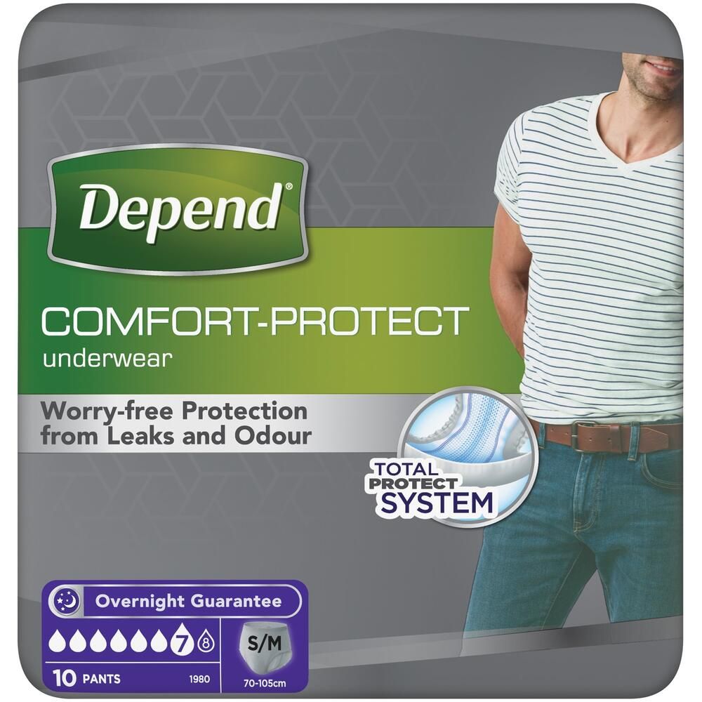 Depend\u0020Comfort\u0020Protect\u0020Underwear\u0020for\u0020Men\u0020\u002D\u0020Small\u002FMedium\u0020\u002D\u002010\u0020Pack