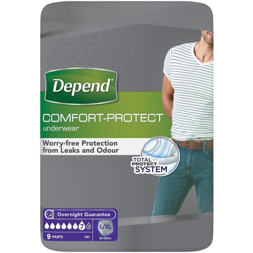 Depend\u0020Comfort\u0020Protect\u0020Underwear\u0020for\u0020Men\u0020\u002D\u0020Large\u002FXL\u0020\u002D\u00209\u0020Pack