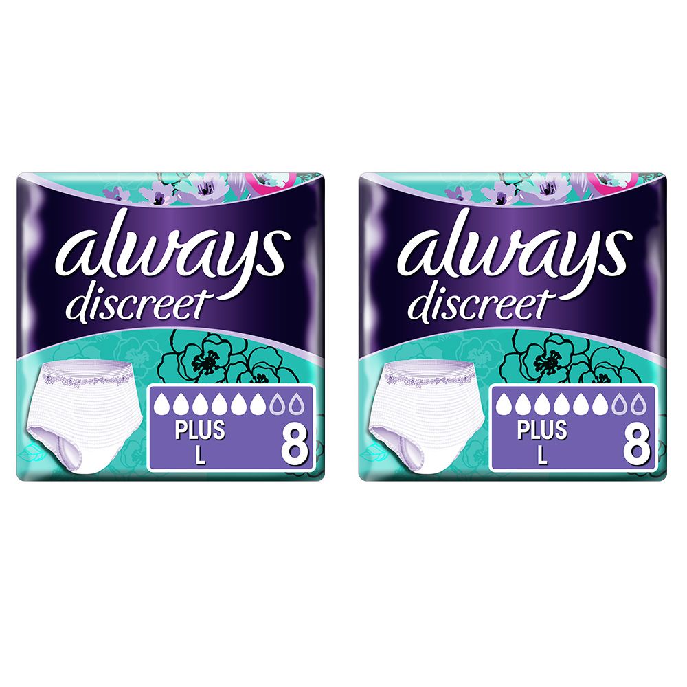 Always\u0020Discreet\u0020Pants\u0020Plus\u0020\u002D\u0020Large\u0020\u002D\u0020Bulk\u0020Saver\u0020\u002D\u00202\u0020Packs\u0020of\u00208