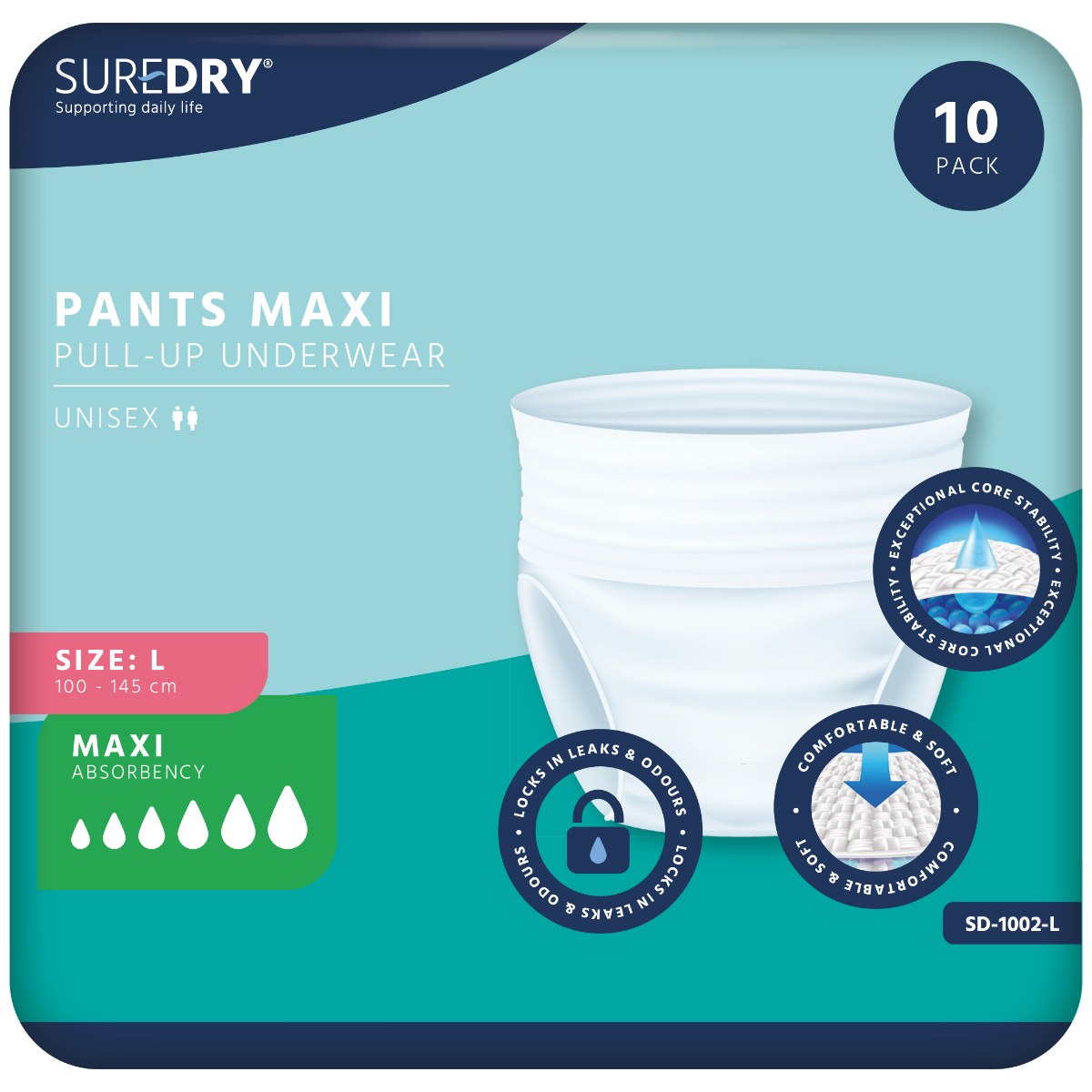 SureDry\u0020Incontinence\u0020Pants\u0020Maxi\u0020\u002D\u0020Large\u0020\u002D\u0020Pack\u002010